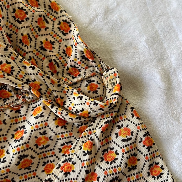 Vintage Daffy California Orange Floral Criss Cross Flutter Summer Midi Dress - Picture 5 of 9